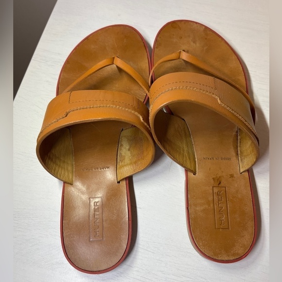 Hunter Leather Slide Sandals Tan - Picture 2 of 10